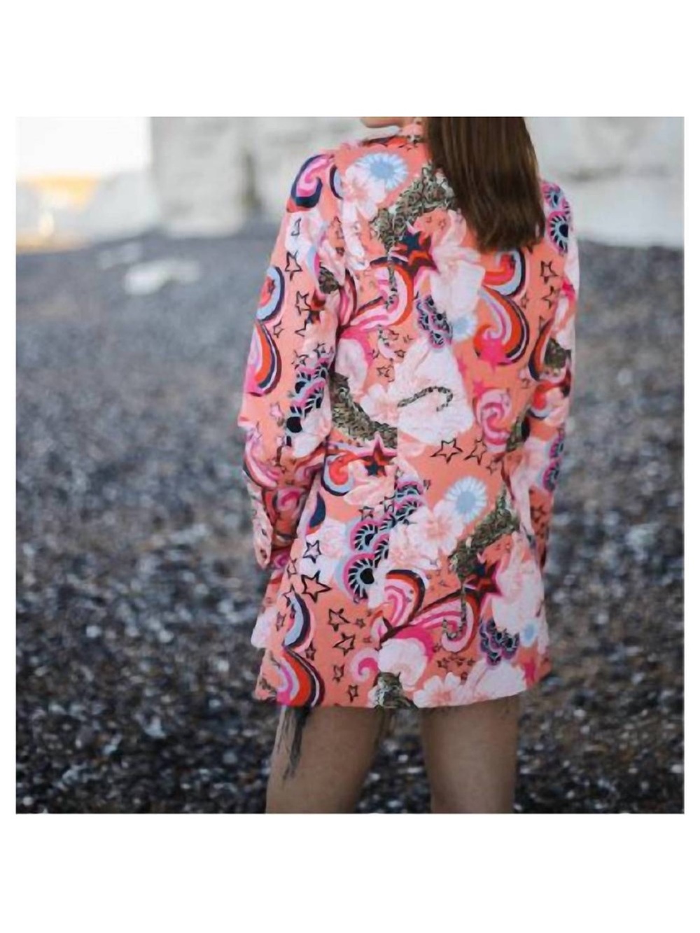 Women's Pink Floral Print Blazer Jacket - Picture 4 of 4